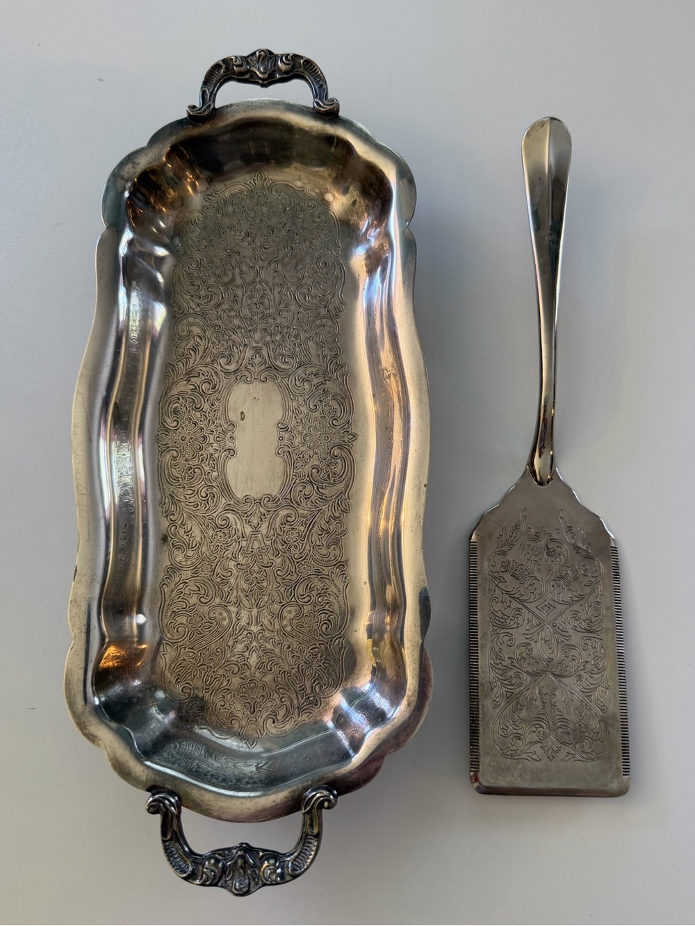 Vintage Raimond Silverplate Footed Tray & Cake Server Set